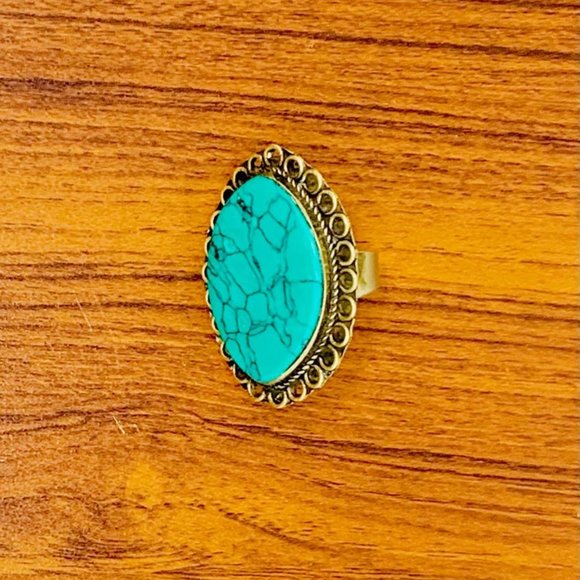 Massive Turquoise Stone Ring, Handmade Vintage Ring, Ethnic Ring, Kuchi Boho - Picture 2 of 6